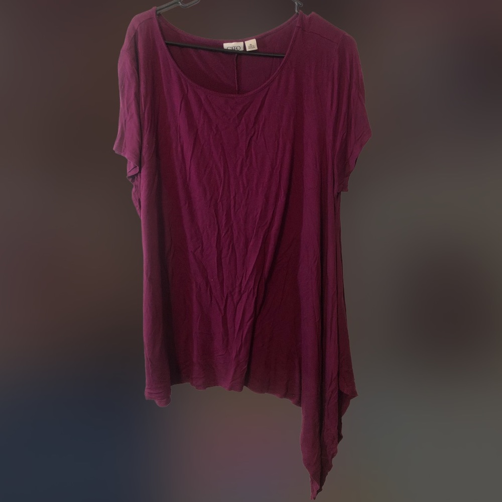 Cato - XL - Asymmetrical Short Sleeve Blouse - Deep Magenta Color -